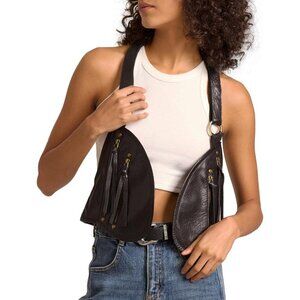 🆕Women Black Genuine Leather with Pocket Steampunk Vest